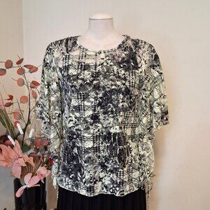 NEW 2-piece Black White Floral Printed Lace Blouse & Black Camisole 12